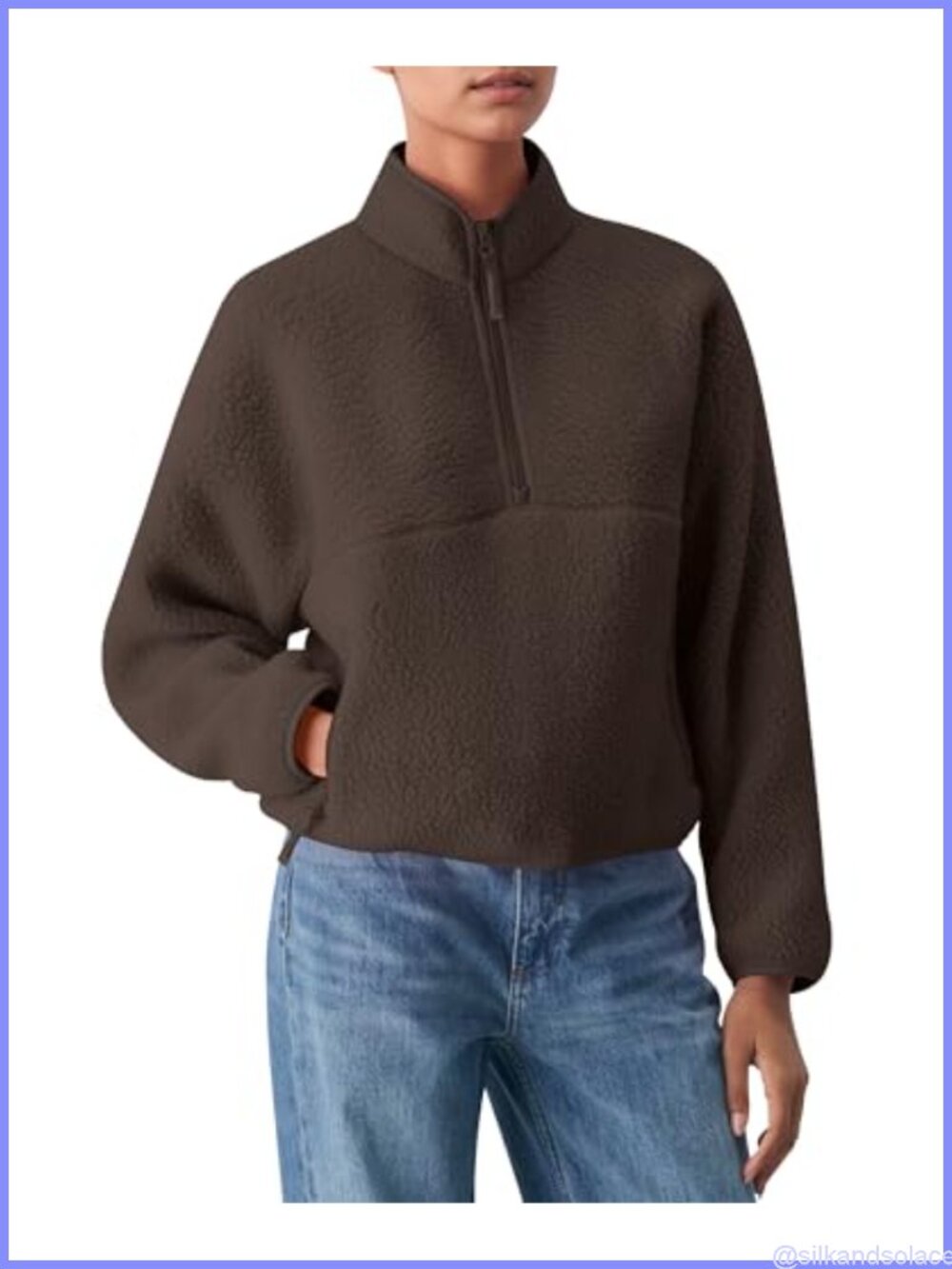 Fleece Jacket Winter Half Zip Long Sleeve Cropped Fuzzy Warm Coat